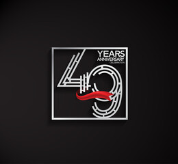 49 years anniversary logotype with square silver color and red ribbon can be use for special moment and celebration event