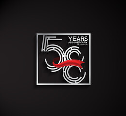 58 years anniversary logotype with square silver color and red ribbon can be use for special moment and celebration event