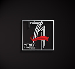 71 years anniversary logotype with square silver color and red ribbon can be use for special moment and celebration event