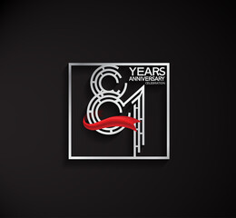 81 years anniversary logotype with square silver color and red ribbon can be use for special moment and celebration event