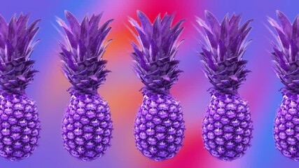 animation of the movement of pineapples from left to right. It rotates and changes color. tropical fruit on a colored background. the concept of style, healthy food, fashion. 3d motion design. - Powered by Adobe