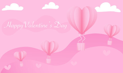 Pink background with heart balloon, valentines day
