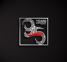 95 years anniversary logotype with square silver color and red ribbon can be use for special moment and celebration event