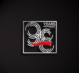 98 years anniversary logotype with square silver color and red ribbon can be use for special moment and celebration event