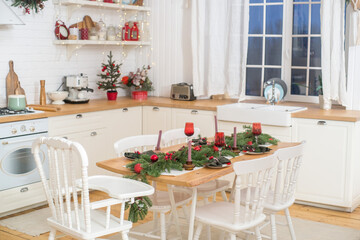 Сhristmas tree with presents interior in scandinavian style