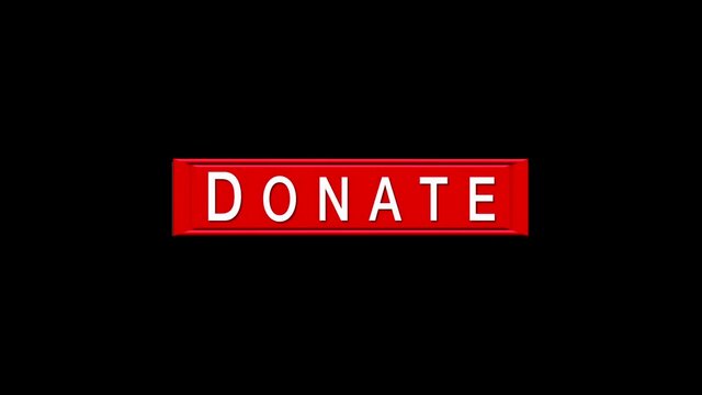 Rectangle red button DONATION.  Donate Icon on the black screen