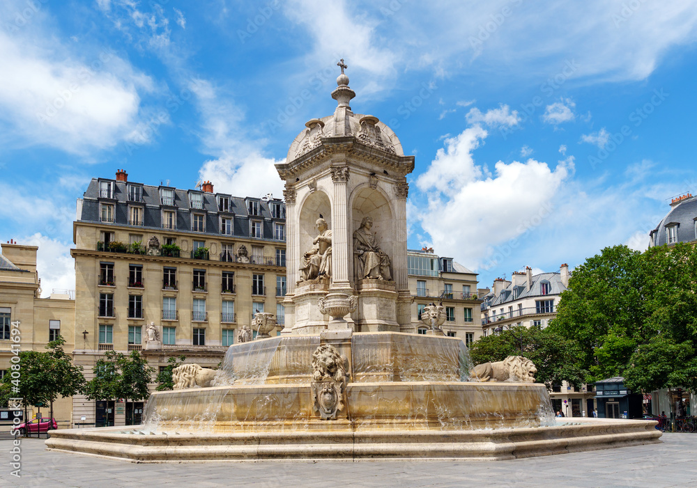 Wall mural fountain of saint sulpice in summer - paris, france