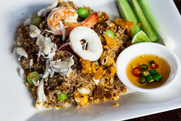 Thailand seafood fried rice on the lunch time