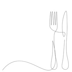 Fork and knife silhouette line drawing, vector illustration
