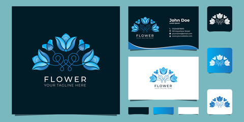 Fototapeta na wymiar elegant blue floral logo with Premium Vector Business Card of fashion, skin care, cosmetics, yoga and spa products.