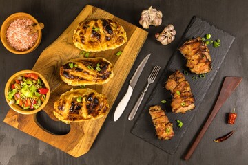  Roast pork tenderloin stuffed with spinach and sun - dried tomatoes. Diet food. Home cooking. Pork tenderloin.