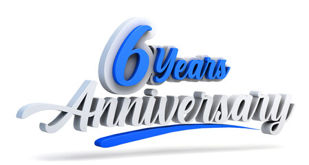 6th anniversary celebration logo in blue and white color isolated on white background. Six years anniversary logo. 3d illustration.