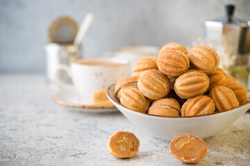 Homemade cookies nut with condensed milk, a traditional Russian sweetness for tea