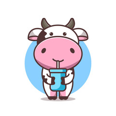 Obraz na płótnie Canvas cute cow drinking milk, animals, cartoons, vector eps 10