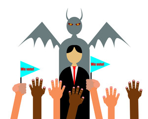 Politician election concept. People naively believe the leader, but his shadow shows he is evil