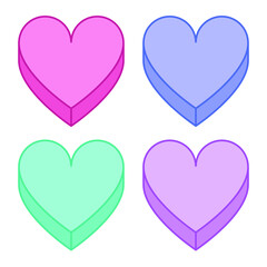 set of pastel cute hearts for valentine's day