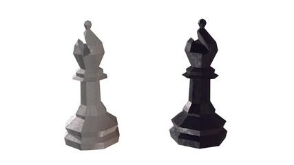 Low Poly Chess Set. Bishop on Isolated White Background. 3D Render Image