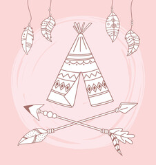 native teepee arrows and feathers boho and tribal © Stockgiu
