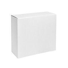 White cardboard box isolated on white background. Box mockup design.