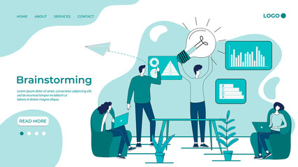 Brainstorming.Businessmen hold a meeting against the background of infographics.Light bulb as an idea.The concept of teamwork, leader influence, and brainstorming.Boss and office workers.