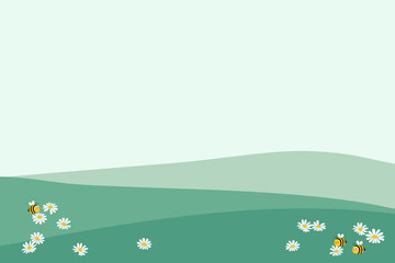 Daisy flower field wallpaper on green background vector illustration.