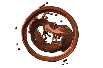 チョコレート色のリングと流体の3Dイラスト