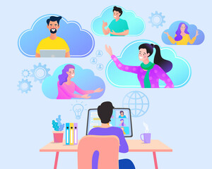 Online work from home meeting. Vector Illustrations flat design concept video conference. EPS10. 