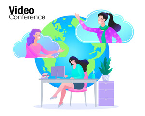 Online work from home meeting. Vector Illustrations flat design concept video conference. EPS10. 