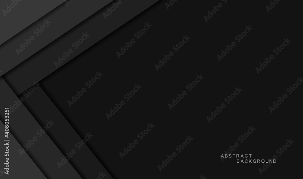 Poster black abstract background with shadows and color paper sheets. modern empty banner space for text. 3