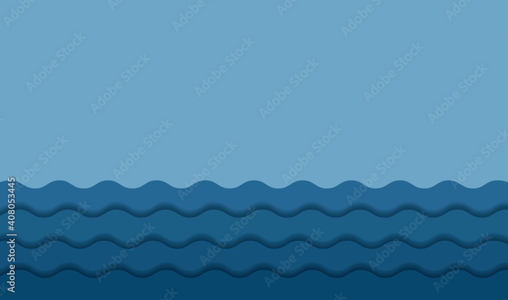 Poster blue abstract background wave paper layers with drop shadows. modern empty water banner space for te