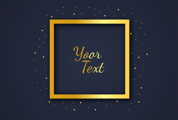 Golden frame background with text space. Golden luxury realistic rectangle border. Background with golden sparkling frame
