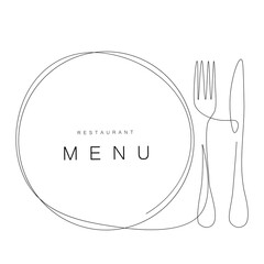 Menu restaurant background with plate and fork, knife drawing, vector illustration