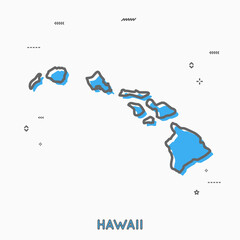 Hawaii map in thin line style. Hawaii infographic map icon with small thin line geometric figures. Hawaii state. Vector illustration linear modern concept