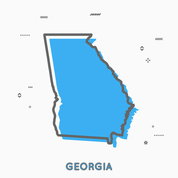 Georgia Map In Thin Line Style. Georgia Infographic Map Icon With Small Thin Line Geometric Figures. Georgia State. Vector Illustration Linear Modern Concept