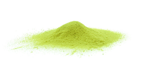 Powdered matcha green tea isolated on white background