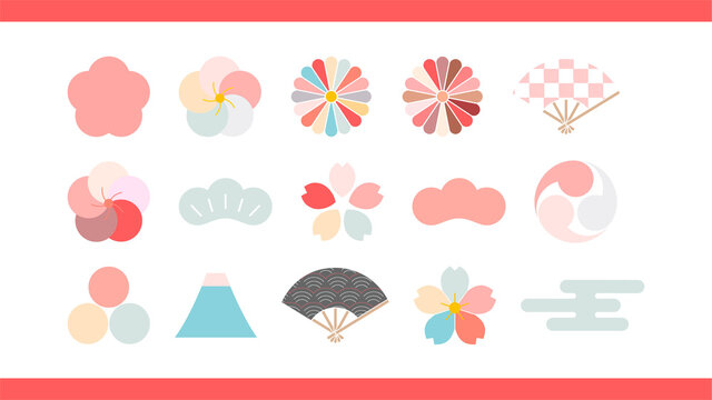pastel colored modern Japanese motif elements