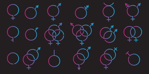 Vector outlines icons of gender symbols