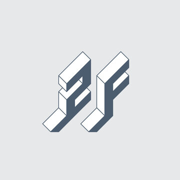 Volume alphabet. Three-dimension letters Z and F. Isometric 3d font for design. ZF or 2F - monogram or logotype.