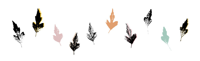 Obraz premium Grunge leaves set. Abstract foliage. Autumn leaves pastel colors collection. Hibiscus leaf. Hibiscus syriacus foliage.