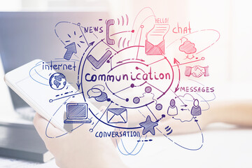 Woman with tablet and communication sketch