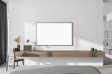 White home office interior with poster