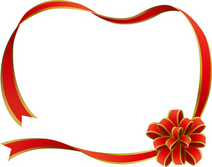 Obraz premium 華やかなリボンフレーム四角(赤・金フチ)