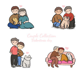 Collection of LGBT or couples, Bundle of male, female and transgender romantic partners isolated on white background. Vector illustration in flat cartoon style.