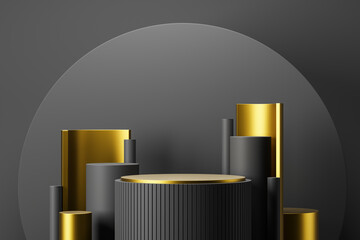 Fototapeta premium Gray and yellow showcase stand