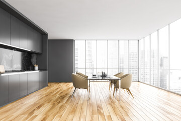 Black and white kitchen set, chairs and table near window