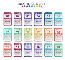 Infographic design template with numbers 18 option can be used for workflow layout, diagram, number step up options.