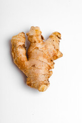 Fresh ginger on white background, herb medical concept