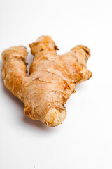 Fresh ginger on white background, herb medical concept