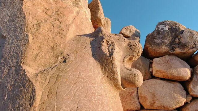 Sculptures of the Lions Gate, Hattusa Archaeological Site in Turkey.