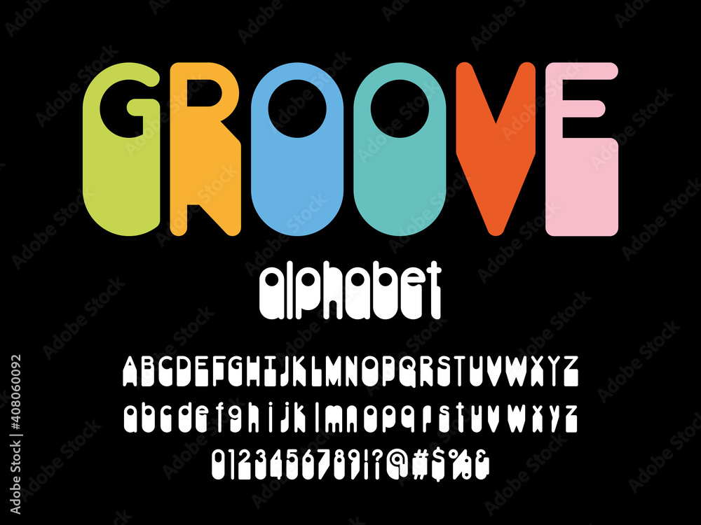 Poster vector of stylized retro alphabet design with uppercase, lowercase, numbers and symbols